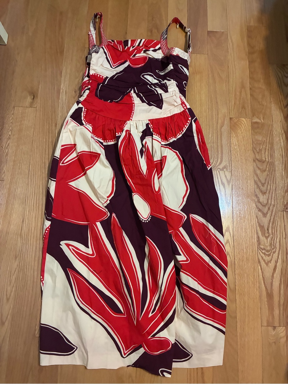Mon Renn Sundrop Palms Red and Cream Floral Maxi Dress with Adjustable Straps